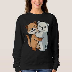 Cat And Icebear Cute Animal  Hugging Women Girls Sweatshirt