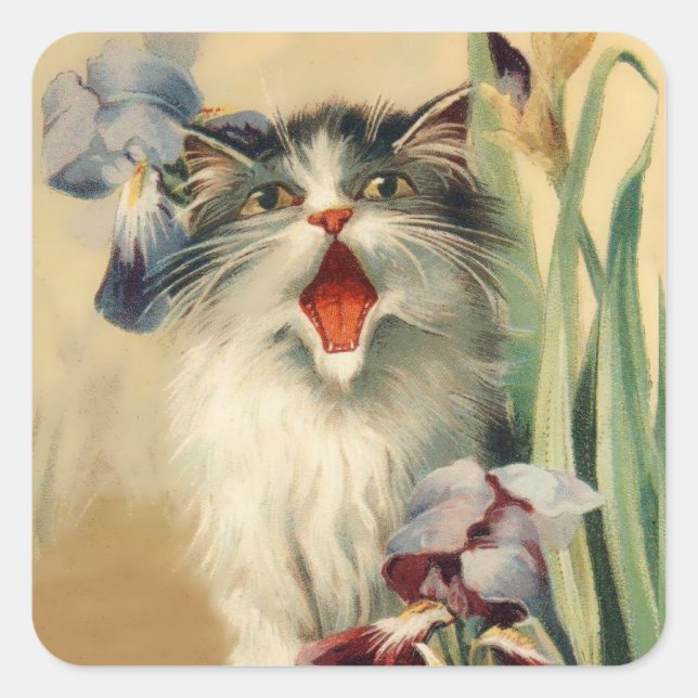 “Cat and Irises” by Maurice Boulanger Square Sticker (Front)