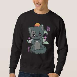 Cat And Kanji Cute Neko With Cherry Blossom For Ha Sweatshirt