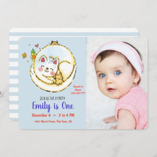 Cat and Kitten First Birthday Party Invitations