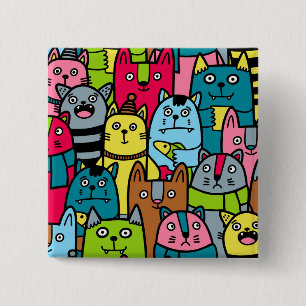 Cat and kittens 15 cm square badge