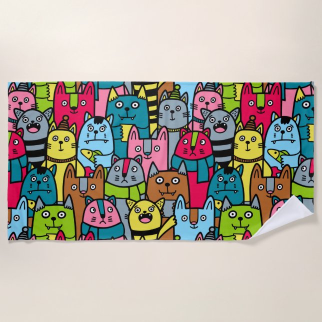 Cat and kittens beach towel (Front)