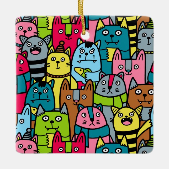 Cat and kittens ceramic ornament (Front)