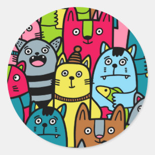 Cat and kittens classic round sticker