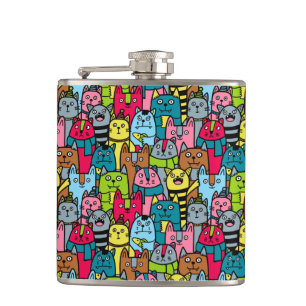 Cat and kittens hip flask