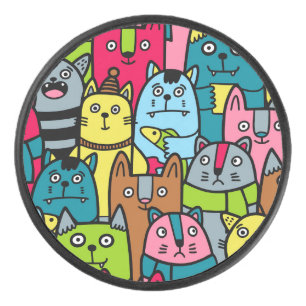 Cat and kittens hockey puck