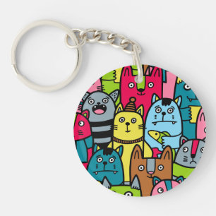 Cat and kittens key ring