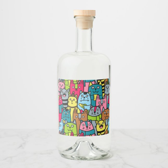 Cat and kittens liquor bottle label (Front)