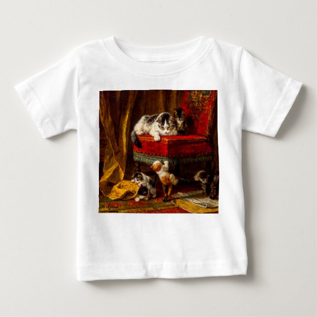 Cat and Kittens Playing with Chair Baby T-Shirt (Front)