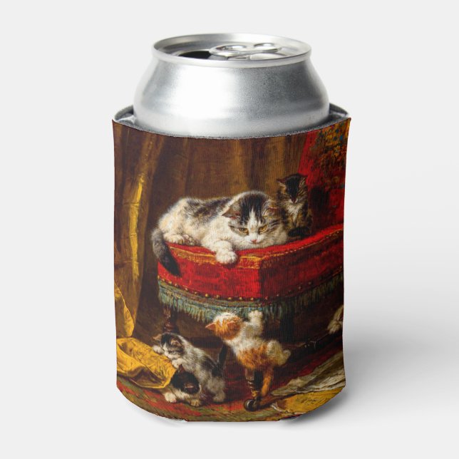 Cat and Kittens Playing with Chair Can Cooler (Can Front)