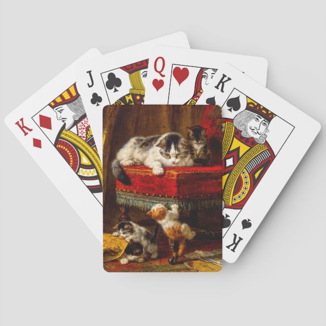 Cat and Kittens Playing with Chair Cards (Back)