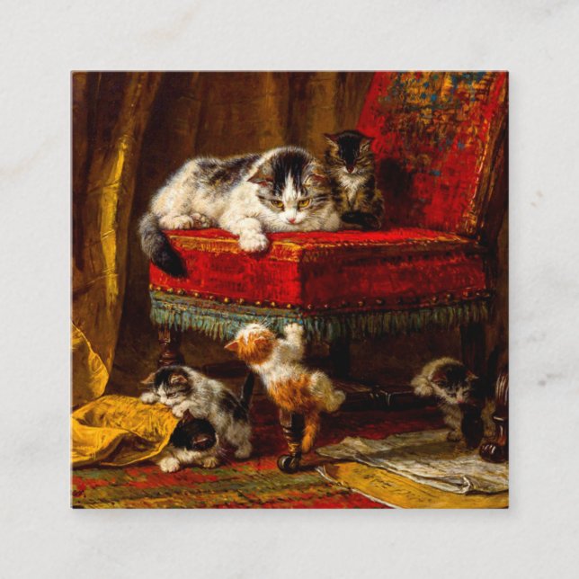 Cat and Kittens Playing with Chair Enclosure Card (Front)