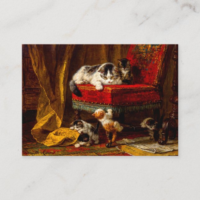 Cat and Kittens Playing with Chair Enclosure Card (Front)