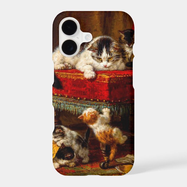 Cat and Kittens Playing with Chair iPhone Case (Back)