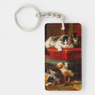 Cat and Kittens Playing with Chair Key Ring