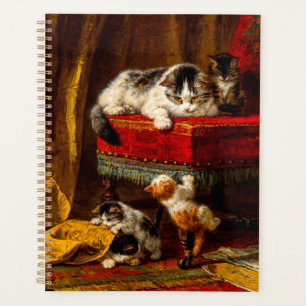 Cat and Kittens Playing with Chair Planner
