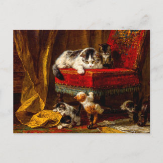Cat and Kittens Playing with Chair Postcard