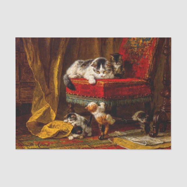 Cat and Kittens Playing with Chair Tissue Paper (Front)