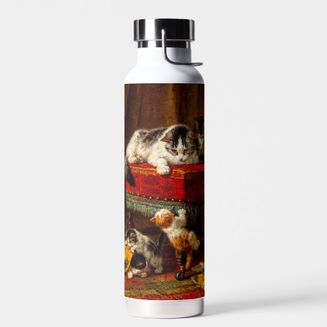 Cat and Kittens Playing with Chair Water Bottle (Left)