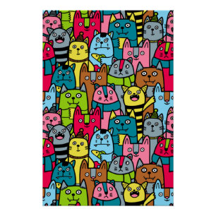 Cat and kittens poster