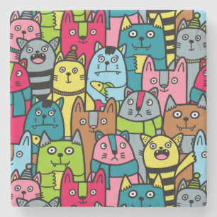 Cat and kittens stone coaster