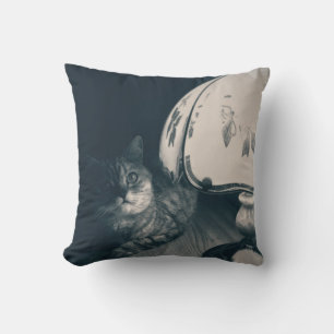 Cat and Lamp Noir Style Photograph Cushion