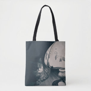 Cat and Lamp Noir Style Photograph Tote Bag