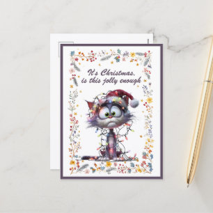 Cat and Lights It's Christmas Is This Jolly Enough Holiday Postcard