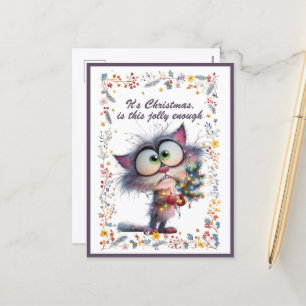 Cat and Lights It's Christmas Is This Jolly Enough Holiday Postcard