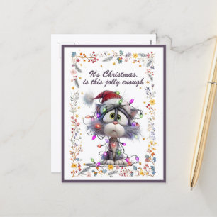 Cat and Lights It's Christmas Is This Jolly Enough Holiday Postcard