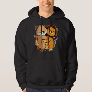 Cat And Lion Cute Kitten  Hugging Animals Women Gi Hoodie