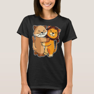 Cat And Lion Cute Kitten Hugging Animals Women Gi T-Shirt