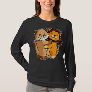 Cat And Lion Cute Kitten Hugging Animals Women Gi T-Shirt