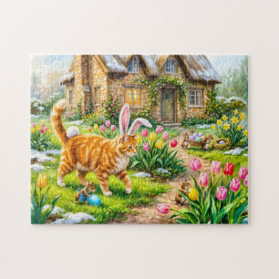 Cat and Mice Easter Egg Scene Jigsaw Puzzle