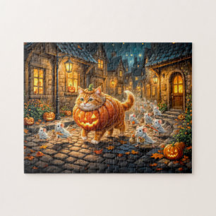 Cat and Mice Halloween City Walk Jigsaw Puzzle