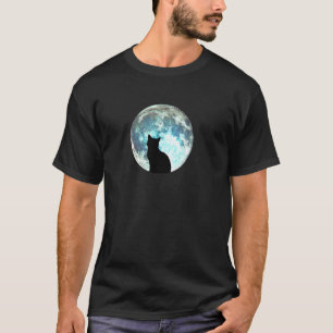 Cat and Moon Meow in Moonlight Shadow Blue Moon 02 T-Shirt