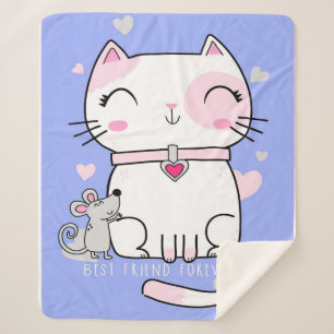 Cat And Mouse Best Friends, Funny Cat Kitten Gift Sherpa Blanket