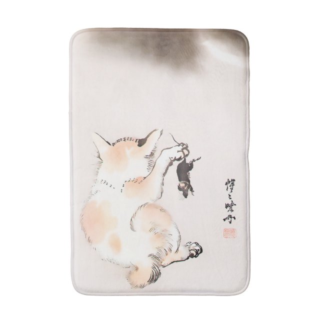 CAT AND MOUSE by Kyosai Kawanabe) Bath Mat (Front Vertical)