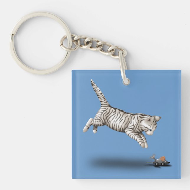 Cat and Mouse cartoon Key Ring (Front)