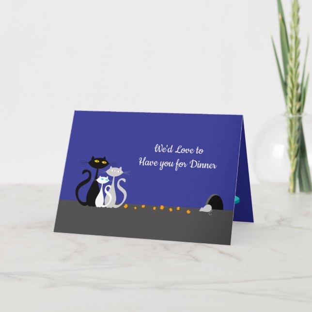Cat and Mouse Dinner Holiday Card (Front)