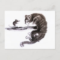 Cat And Mouse encounter sumie painting