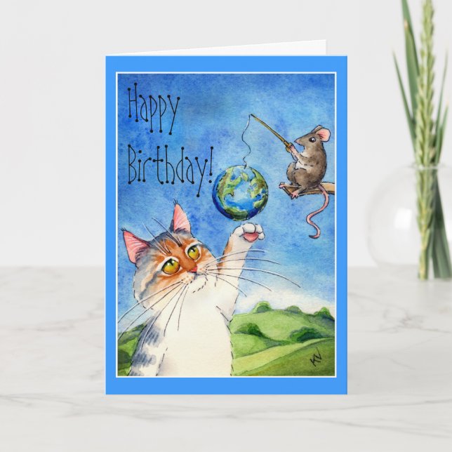 Cat and mouse funny birthday card (Front)