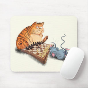Cat and Mouse Playing Chess Cartoon Drawing Funny  Mouse Pad