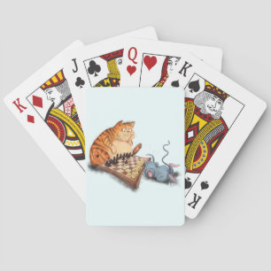 Cat and Mouse Playing Chess Cartoon Drawing Funny Playing Cards