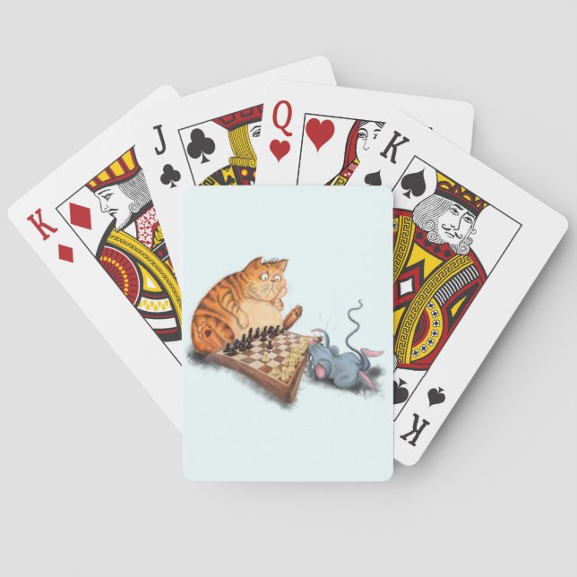Cat and Mouse Playing Chess Cartoon Drawing Funny  Playing Cards (Back)
