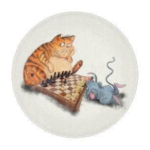 Cat and Mouse Playing Chess Cutting Board