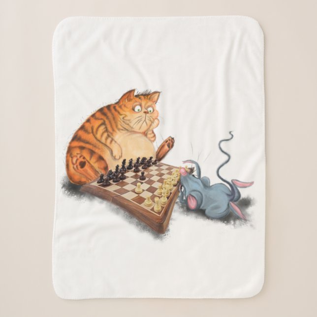 Cat and Mouse Playing Chess Funny Baby Blankets (Front)