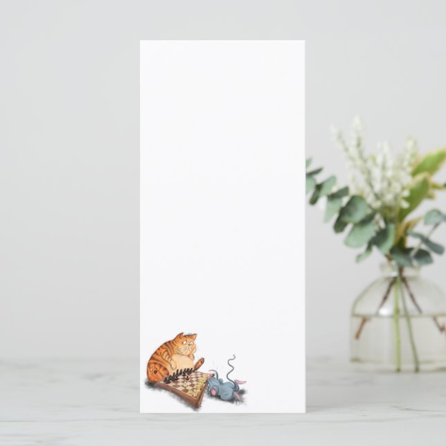 Cat and Mouse Playing Chess Funny Menu (Standing Front)