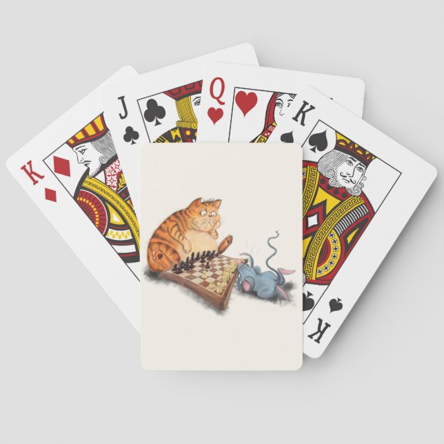 Cat and Mouse Playing Chess Playing Cards Painting (Back)