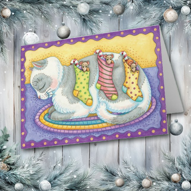 Cat and Mouse Stockings Christmas Greetings Card (Creator Uploaded)